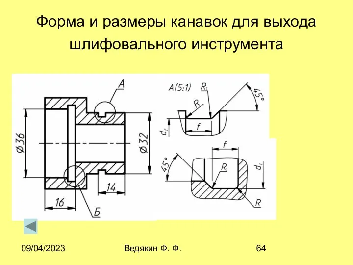 09/04/2023 Ведякин Ф. Ф. Форма и размеры канавок для выхода шлифовального инструмента