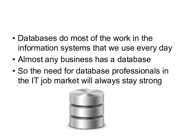 Databases do most of the work in the information systems that