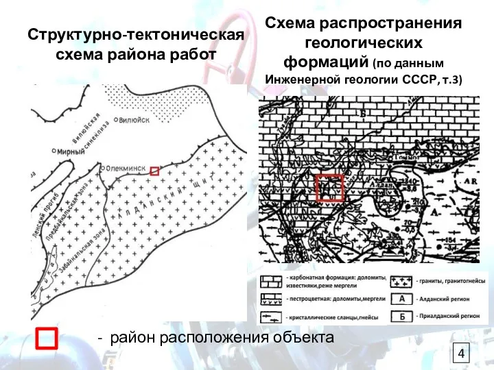 Структурно-тектоническая схема района работ Схема распространения геологических формаций (по данным Инженерной