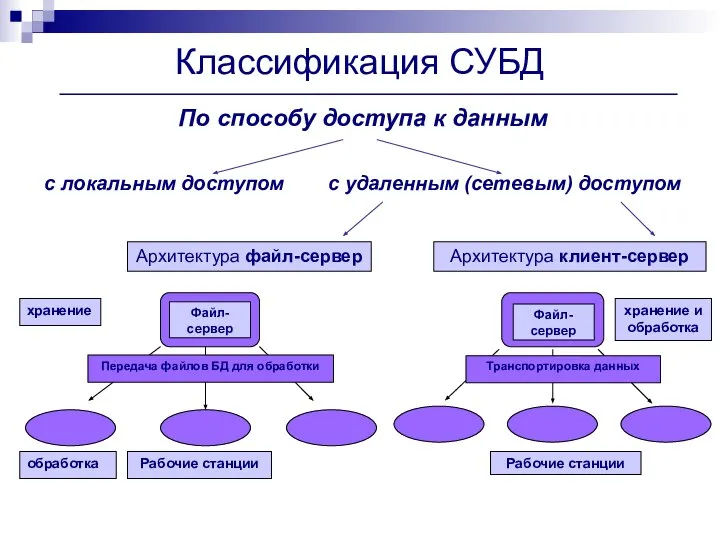 По способу доступа к данным с локальным доступом с удаленным (сетевым)