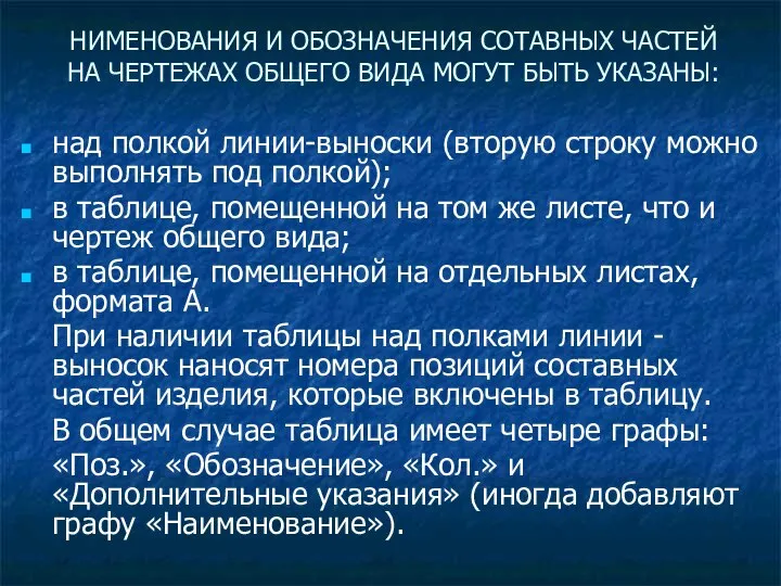 над полкой линии-выноски (вторую строку можно выполнять под полкой); в таблице,