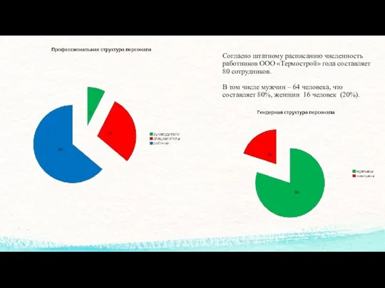 Согласно штатному расписанию численность работников ООО «Термострой» года составляет 80 сотрудников.