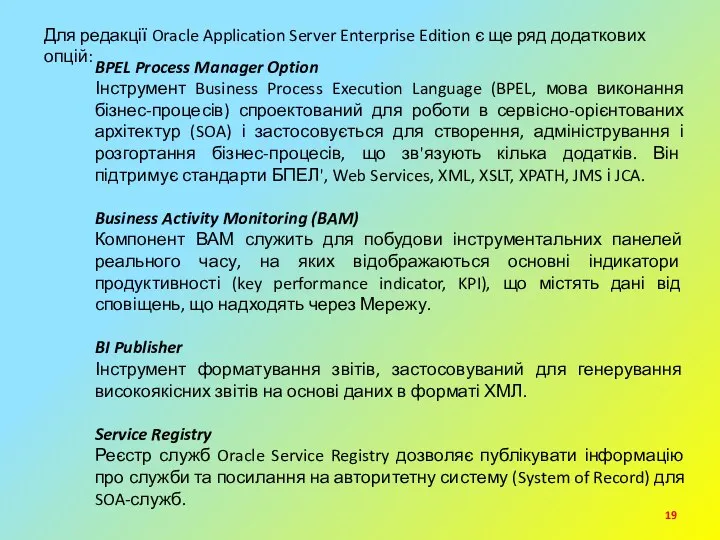 Для редакції Oracle Application Server Enterprise Edition є ще ряд додаткових