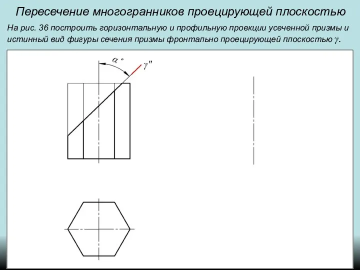 Пересечение многогранников проецирующей плоскостью На рис. 36 построить горизонтальную и профильную