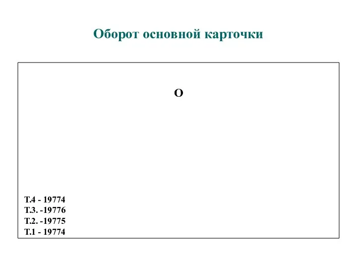 Оборот основной карточки О Т.4 - 19774 Т.3. -19776 Т.2. -19775 Т.1 - 19774