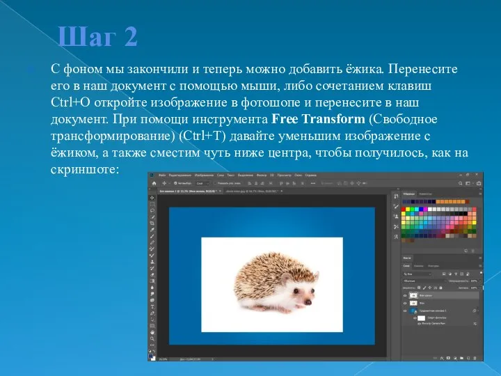 Шаг 2 С фоном мы закончили и теперь можно добавить ёжика.