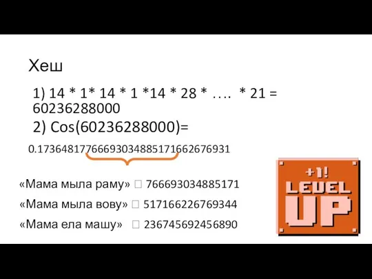 Хеш 1) 14 * 1* 14 * 1 *14 * 28