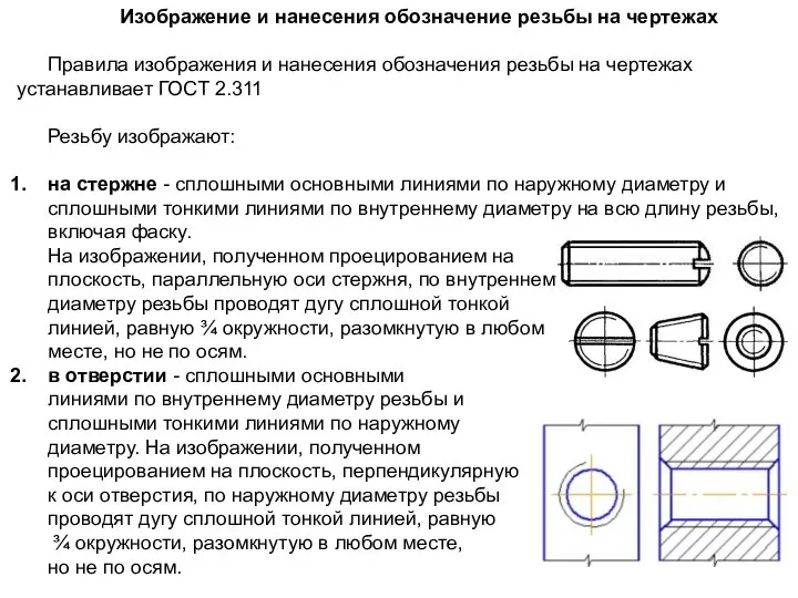 Изображение и нанесения обозначение резьбы на чертежах Правила изображения и нанесения