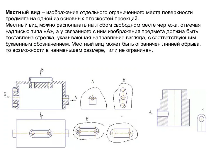 Местный вид – изображение отдельного ограниченного места поверхности предмета на одной