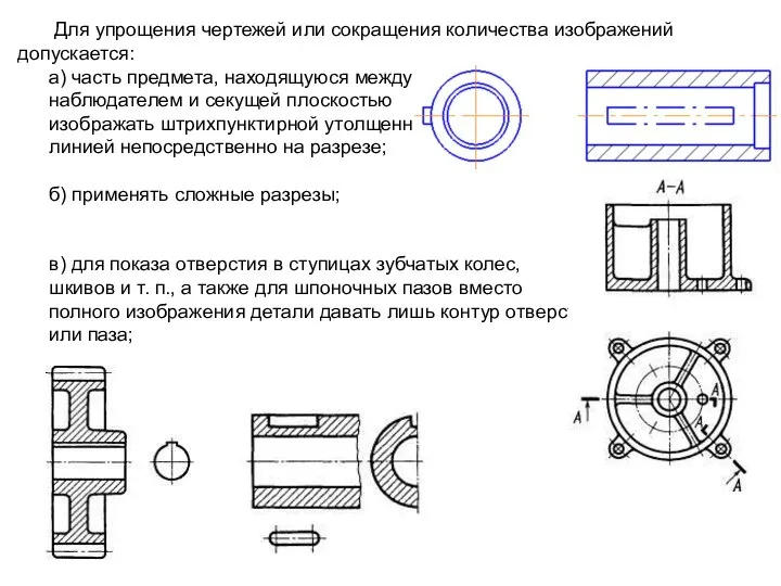 Для упрощения чертежей или сокращения количества изображений допускается: а) часть предмета,