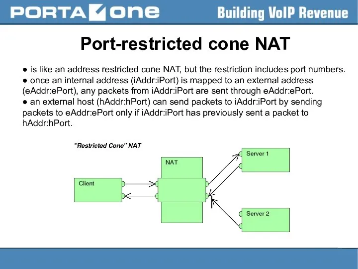 Port-restricted cone NAT ● is like an address restricted cone NAT,