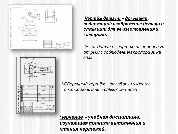 Чертёж детали – документ, содержащий изображение детали и служащий для её