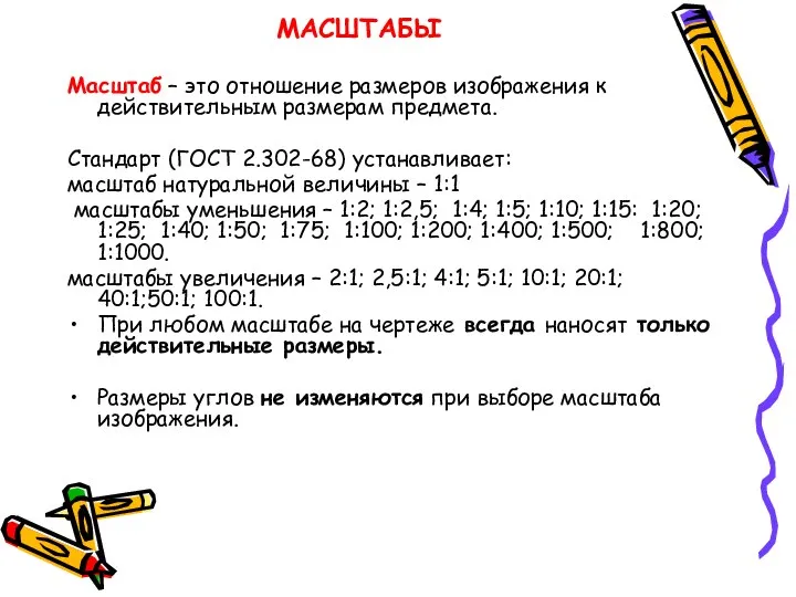 МАСШТАБЫ Масштаб – это отношение размеров изображения к действительным размерам предмета.