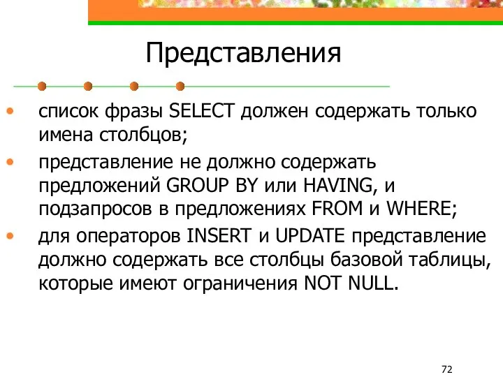 Представления список фразы SELECT должен содержать только имена столбцов; представление не