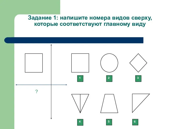 Задание 1: напишите номера видов сверху, которые соответствуют главному виду