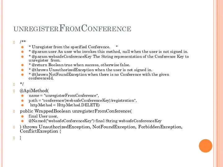 unregisterFromConference /** * Unregister from the specified Conference. * * @param