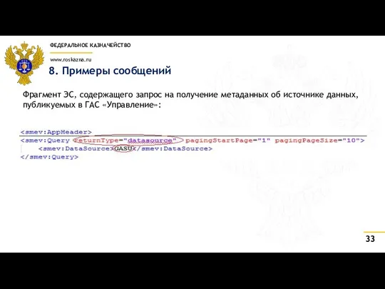 8. Примеры сообщений Фрагмент ЭС, содержащего запрос на получение метаданных об