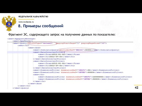 8. Примеры сообщений Фрагмент ЭС, содержащего запрос на получение данных по показателю: