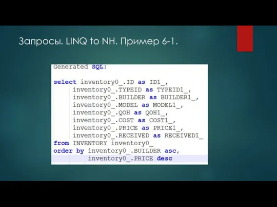 Запросы. LINQ to NH. Пример 6-1.