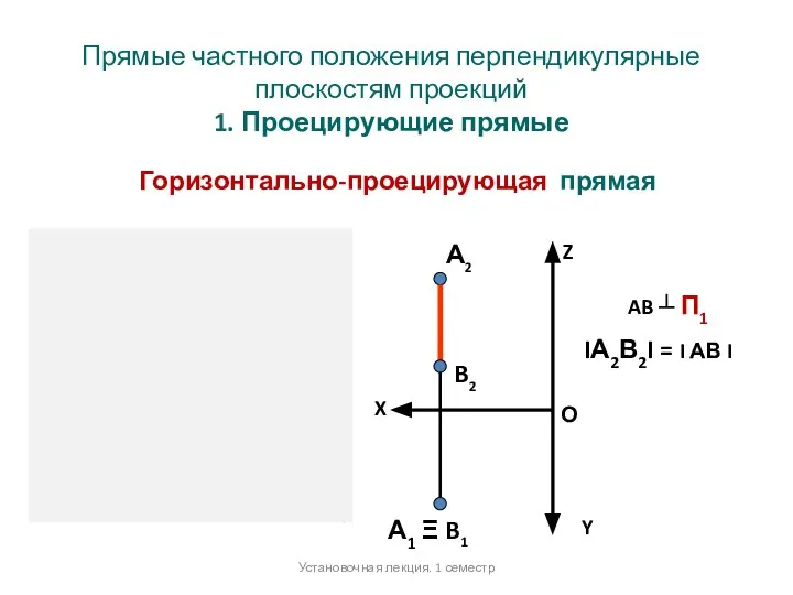 Прямые частного положения перпендикулярные плоскостям проекций 1. Проецирующие прямые Горизонтально-проецирующая прямая