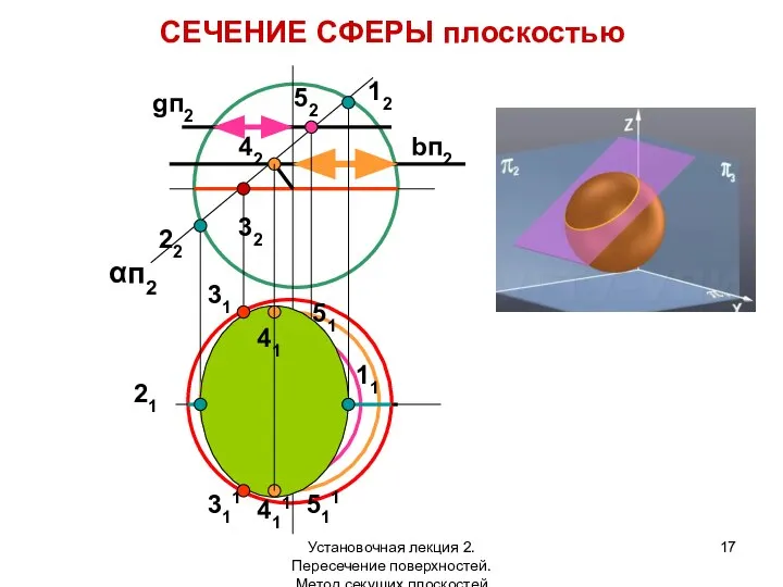 СЕЧЕНИЕ СФЕРЫ плоскостью αп2 12 11 22 21 32 31 311