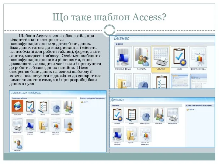 Що таке шаблон Access? Шаблон Access являє собою файл, при відкритті