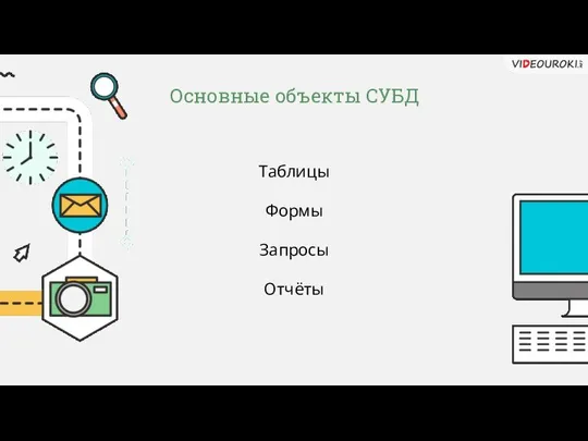 Таблицы Формы Запросы Отчёты Основные объекты СУБД