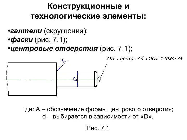 Где: А – обозначение формы центрового отверстия; d – выбирается в