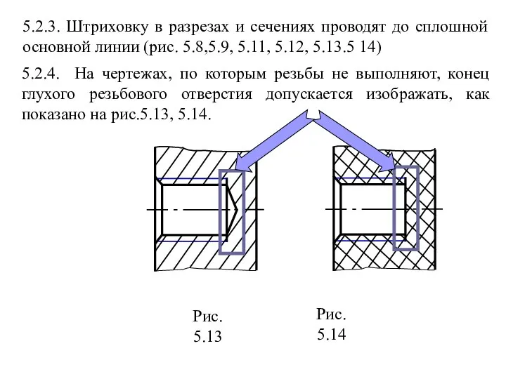 Рис. 5.13 Рис. 5.14 5.2.3. Штриховку в разрезах и сечениях проводят