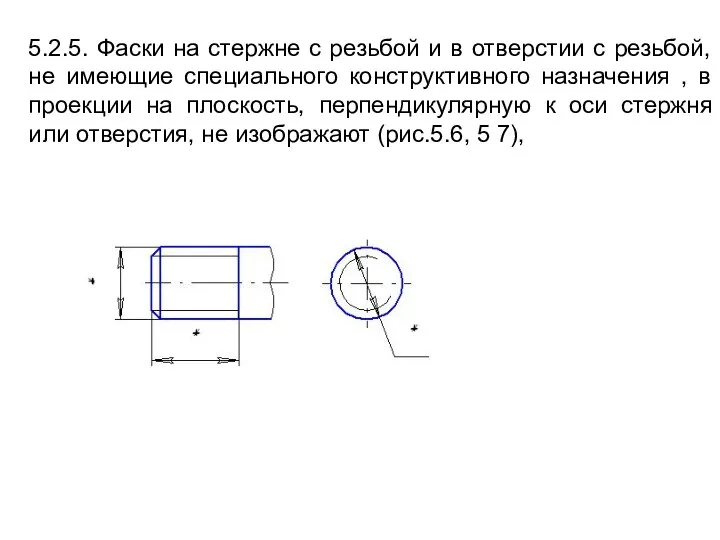 5.2.5. Фаски на стержне с резьбой и в отверстии с резьбой,