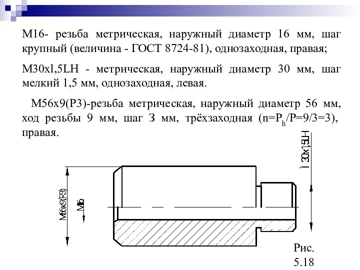 M16- резьба метрическая, наружный диаметр 16 мм, шаг крупный (величина -