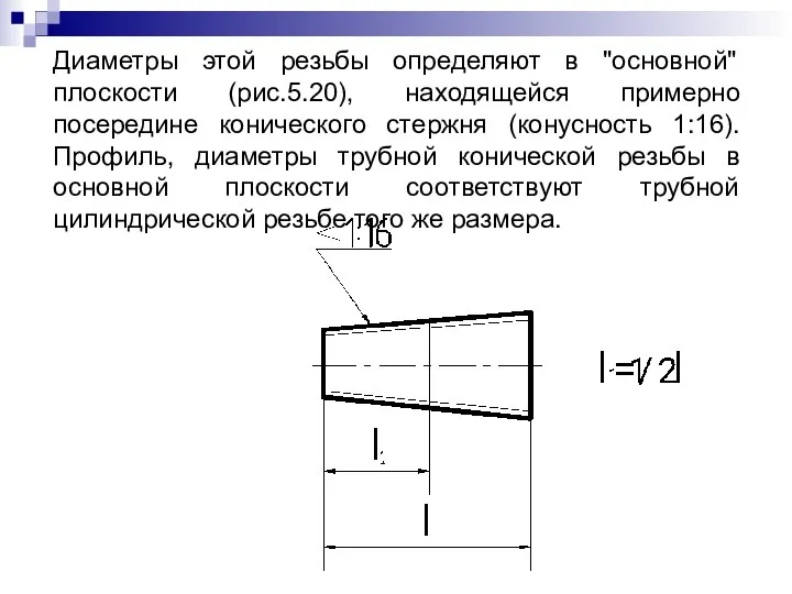 Диаметры этой резьбы определяют в "основной" плоскости (рис.5.20), находящейся примерно посередине