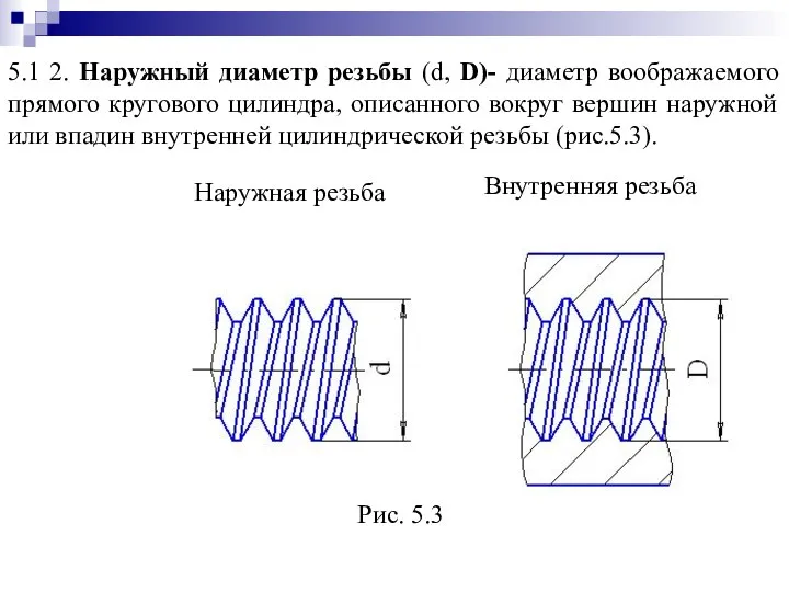 5.1 2. Наружный диаметр резьбы (d, D)- диаметр воображаемого прямого кругового