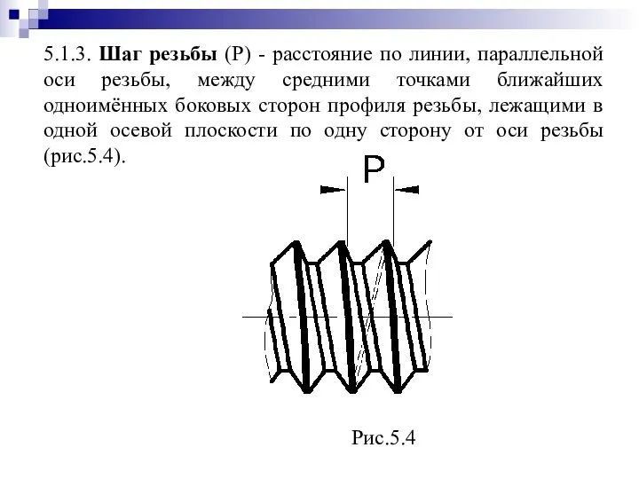 5.1.3. Шаг резьбы (Р) - расстояние по линии, параллельной оси резьбы,