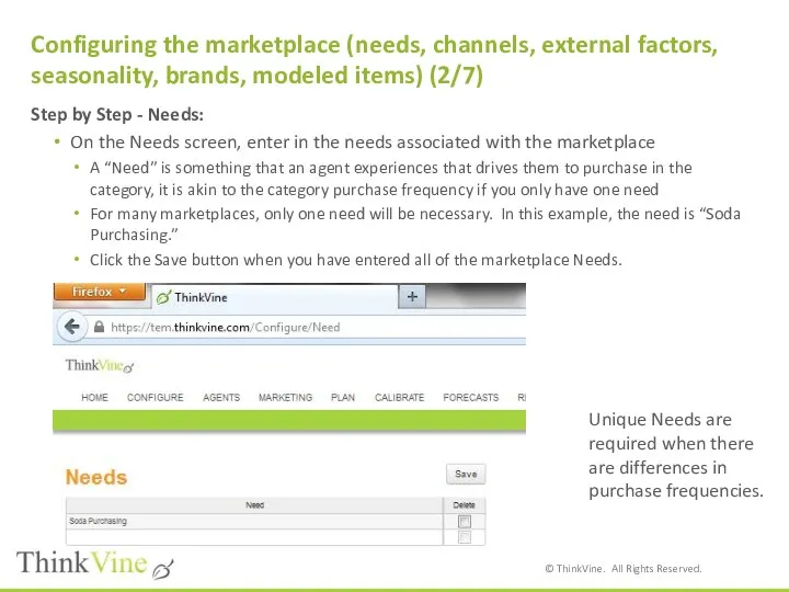 Configuring the marketplace (needs, channels, external factors, seasonality, brands, modeled items)