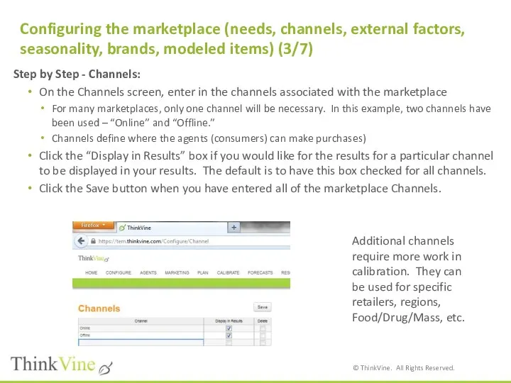 Configuring the marketplace (needs, channels, external factors, seasonality, brands, modeled items)