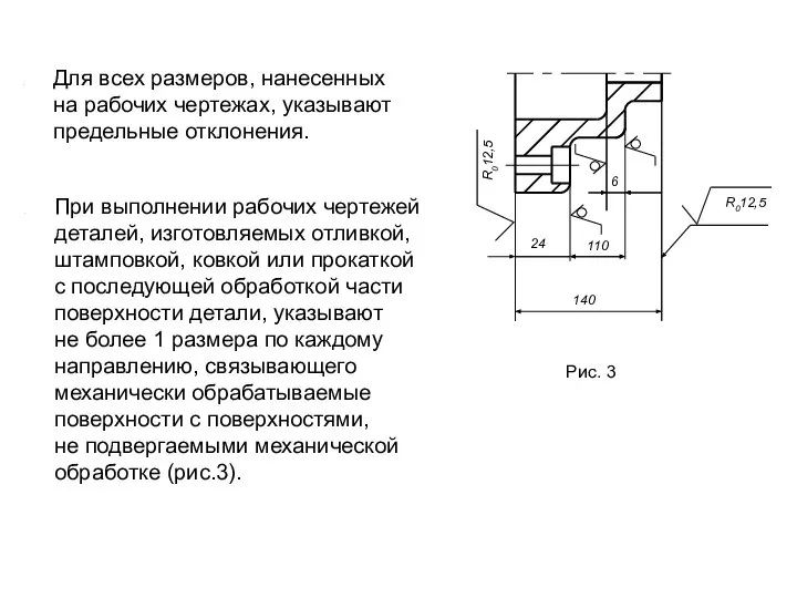 Для всех размеров, нанесенных на рабочих чертежах, указывают предельные отклонения. При