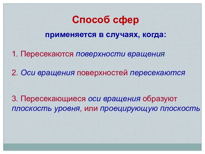 Способ сфер применяется в случаях, когда: 1. Пересекаются поверхности вращения 2.