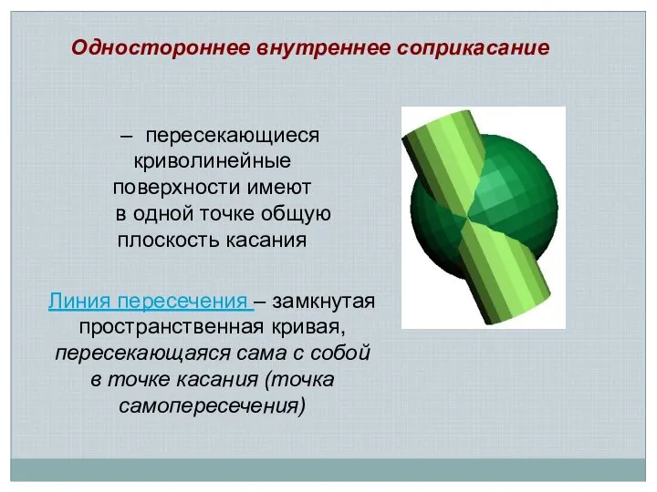 – пересекающиеся криволинейные поверхности имеют в одной точке общую плоскость касания