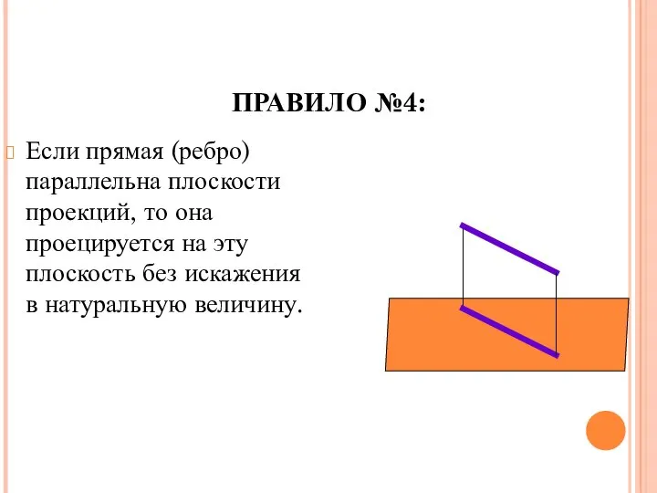 ПРАВИЛО №4: Если прямая (ребро) параллельна плоскости проекций, то она проецируется