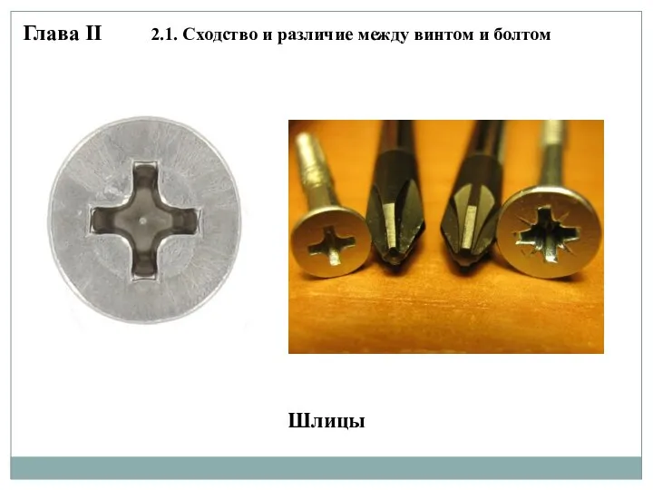 Шлицы Глава II 2.1. Сходство и различие между винтом и болтом