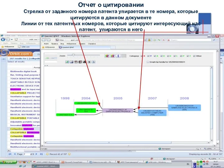 Отчет о цитировании Стрелка от заданного номера патента упирается в те