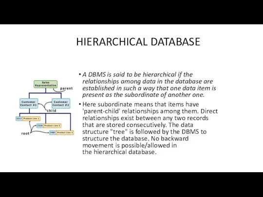 HIERARCHICAL DATABASE A DBMS is said to be hierarchical if the