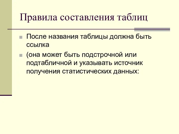 Правила составления таблиц После названия таблицы должна быть ссылка (она может