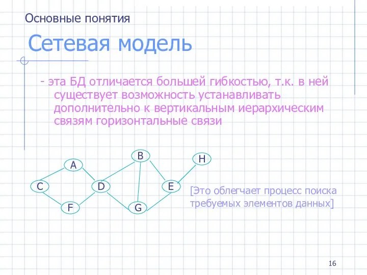 Сетевая модель - эта БД отличается большей гибкостью, т.к. в ней