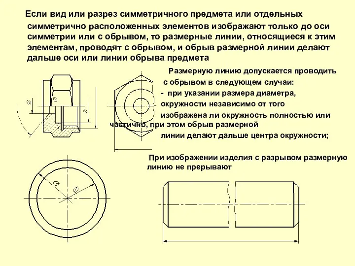 Если вид или разрез симметричного предмета или отдельных симметрично расположенных элементов