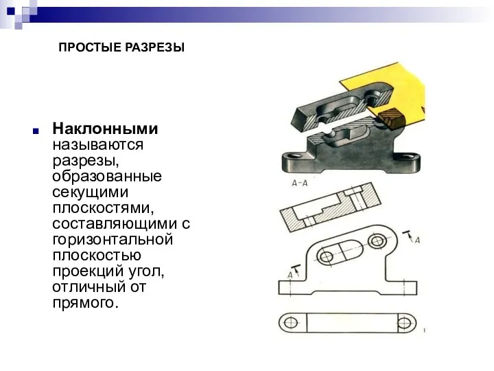 Наклонными называются разрезы, образованные секущими плоскостями, составляющими с горизонтальной плоскостью проекций