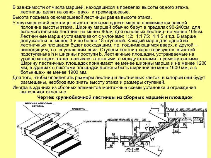 В зависимости от числа маршей, находящихся в пределах высоты одного этажа,