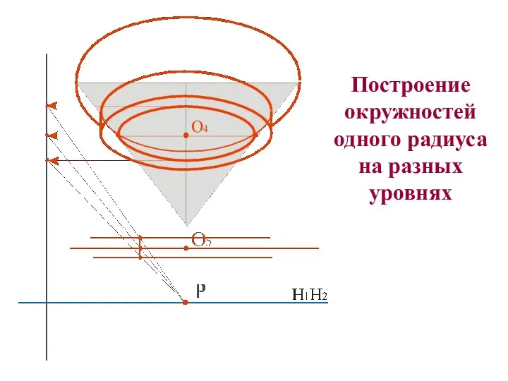 Построение окружностей одного радиуса на разных уровнях