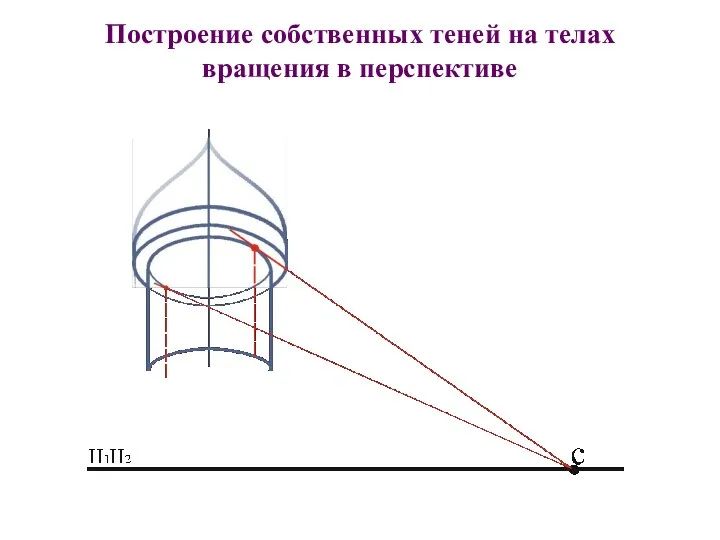 Построение собственных теней на телах вращения в перспективе